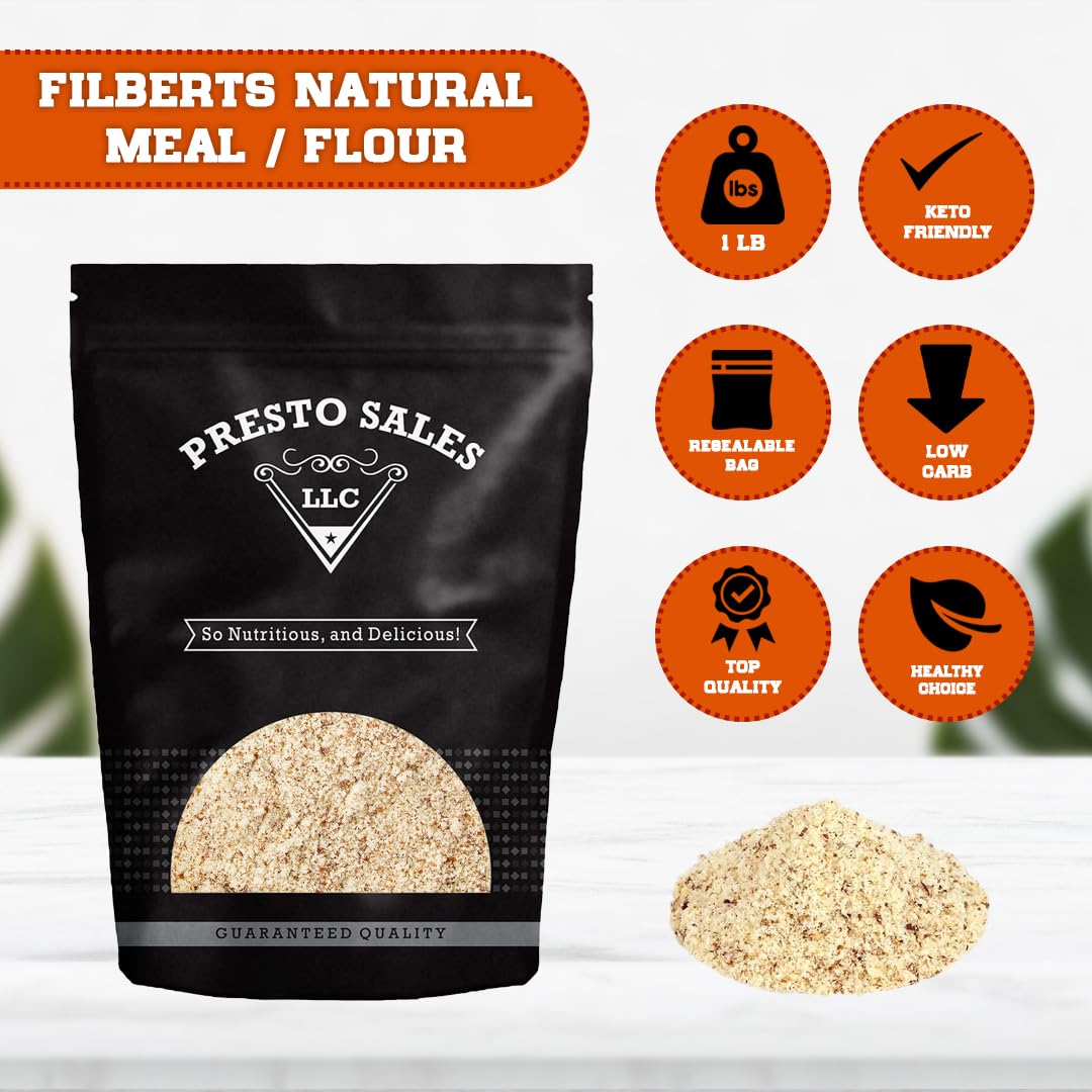Presto Sales Filberts/Hazelnuts Raw Flour - 1 lb. bag - Oregon USA Hazelnut Powder Nutty Flavoring - Best Substitute for Vegan