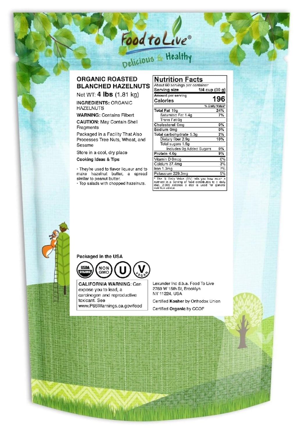 Food to Live Organic Blanched Roasted Hazelnuts