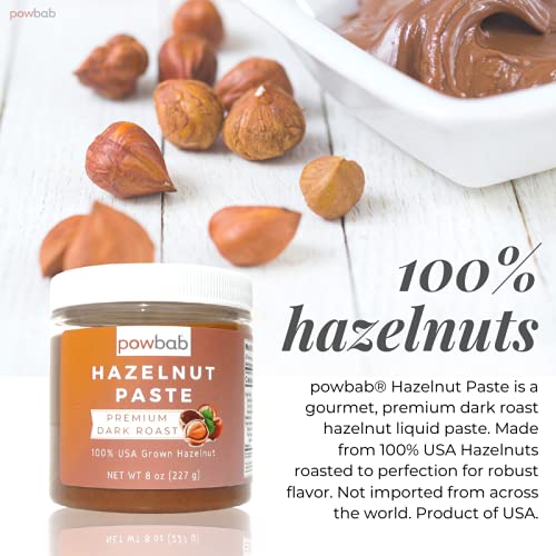 powbab Hazelnut Paste - 100% USA Grown Hazelnuts (8 oz). Premium Dark Roast Nutty Flavor. Sugar Free Hazelnut Spread Butter